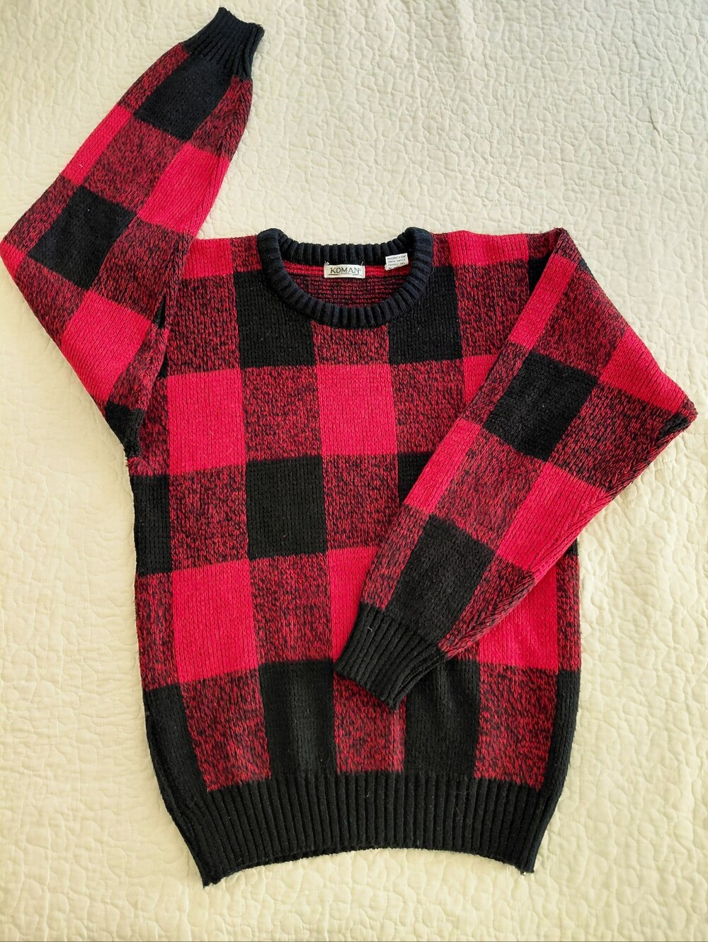 Vintage Red and Black Buffalo Plaid Crewneck Sweater